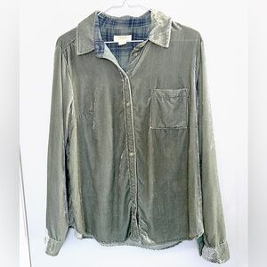 Maeve Anthropologie Karina Crushed Velvet Button Front Top Sage Green Size 6